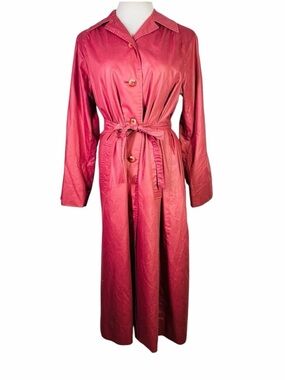 Vintage Fashionbilt Mauve/Dusty Pink Long Belted Trench Coat - See Measurements